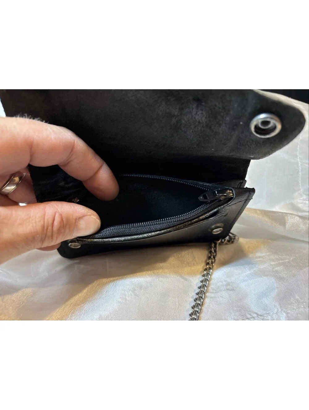 VTG Genuine Handcrafted Leather Biker Bifold Wallet, Chain Black Embossed Eagle